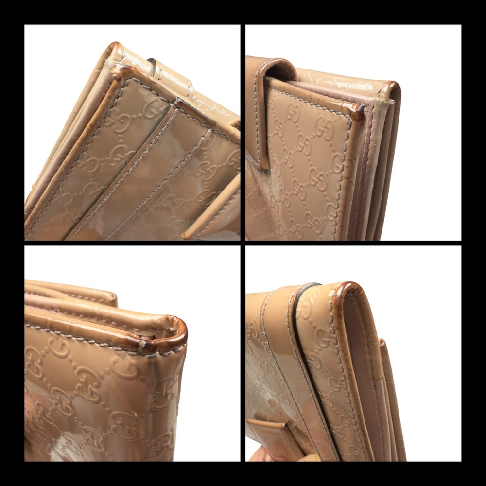 Authentic Gucci Beige Microguccissima Patent Leather Buckle French Small Wallet - Picture 11 of 15